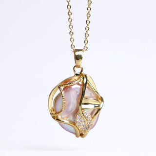 Buddha Gift 18K Gold Plated Copper Natural Baroque Pearl Flower Sincerity Necklace Pendant