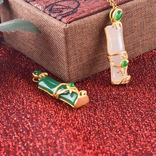 Buddha Gift White Jade Cyan Jade Bamboo Protection Necklace Pendant