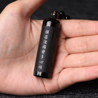 Buddha Gift Natural Black Obsidian Heart Sutra Purification Necklace Pendant