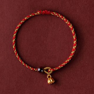 Buddha Gift Handcrafted Red Gold Rope Lotus Peace And Joy Charm Braid Bracelet