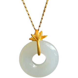 Buddha Gift White Jade Lotus Harmony Necklace Pendant