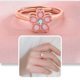 Buddha Gift 925 Sterling Silver Cherry Blossom Blessing Chain Bracelet Rotatable Ring