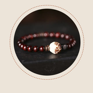 Buddha Gift Small Leaf Red Sandalwood Lotus Bodhi Seed Carved Protection Double Wrap Bracelet