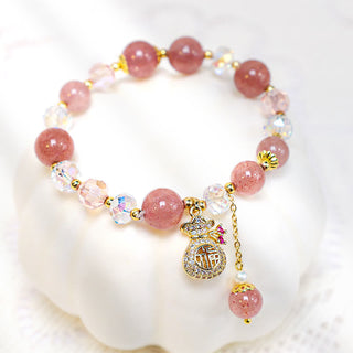 Buddha Gift Natural Strawberry Quartz Crystal Money Bag Charm Positive Bracelet