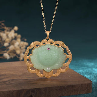 Buddha Gift Natural Jade Lotus Harmony Necklace Pendant