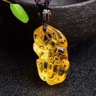Buddha Gift FengShui Citrine PiXiu Wealth Necklace Pendant