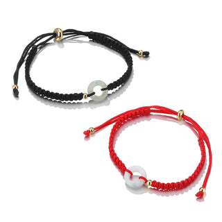 Buddha Gift 2Pcs Green Aventurine White Jade Peace Buckle Luck Braided Couple Bracelet