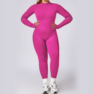 Buddha Gift PLUS SIZE Zip Up Solid Sports Jacket Flared Pants Leggings Gym Yoga Quick Drying Outfits