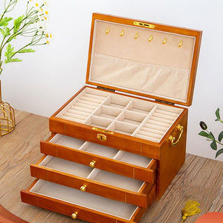 Buddha Gift Retro Solid Wood Jewelry Box Four-Layer Wooden Jewelry Storage Box