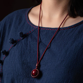 Buddha Gift Cinnabar Om Mani Padme Hum PiXiu Blessing Lucky Bead Necklace Pendant