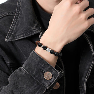 Buddha Gift 999 Sterling Silver Black Obsidian Tiger Eye Om Mani Padme Hum Fulfillment Bracelet