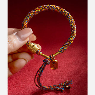 Buddha Gift Handmade Multicolored Tibetan Om Mani Padme Hum Ruyi Auspicious Charm Braided Bracelet