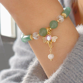 Buddha Gift Amethyst Green Aventurine Strawberry Quartz Positive Elephant Charm Bracelet