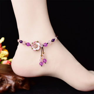Buddha Gift Natural Amethyst Rose Quartz Crystal Charm Lucky Healing Anklet