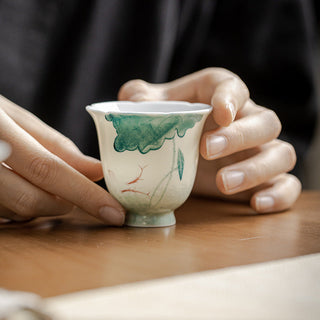 Buddha Gift Koi Fish Lotus Leaf Pattern Ceramic Teacup Kung Fu Tea Cup 65ml