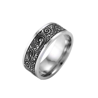 Buddha Gift Vintage Wave Auspicious Clouds Engraved Pattern Titanium Steel Balance Ring