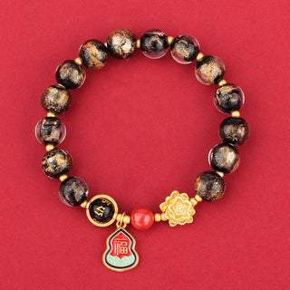 Buddha Gift Tibet Om Mani Padme Hum Fu Character Gourd Charm Lotus Liuli Glass Bead Luck Bracelet