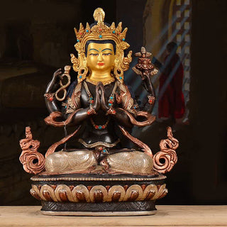 Buddha Gift Bodhisattva Chenrezig Four-armed Avalokitesvara Protection Copper Statue Decoration