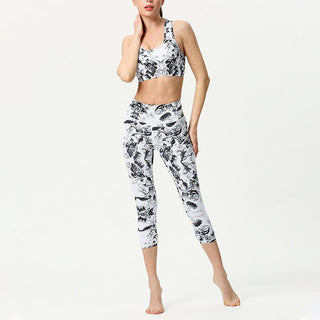 Buddha Gift Leaves Butterfly Print Sports Yoga Cropped Leggings Women's Yoga Capri Pants