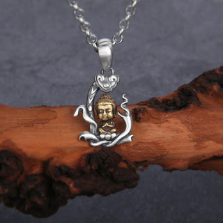Buddha Gift 925 Sterling Silver Zen Buddha Ruyi Handle Compassion Necklace Pendant