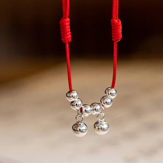 Buddha Gift 925 Sterling Silver Red String Braid Bell Charm Anklet