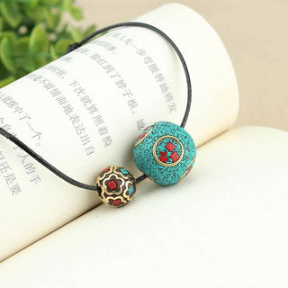 Buddha Gift Tibetan Turquoise Double Bead Protection Strength Necklace Pendant