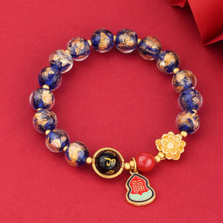Buddha Gift Tibet Om Mani Padme Hum Fu Character Gourd Charm Lotus Liuli Glass Bead Luck Bracelet