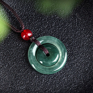 Buddha Gift Green Jade Double Peace Buckle Abundance Necklace Pendant