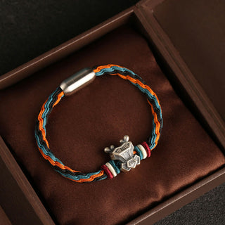 Buddha Gift Handmade 999 Sterling Silver Year of the Dragon Chinese Zodiac Protection Colorful Reincarnation Knot Rope Bracelet