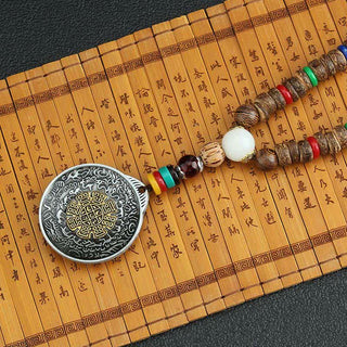 Buddha Gift Tibetan Om Mani Padme Hum Prayer Wheel Rotation Vajra Wood Necklace Pendant