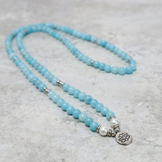 Buddha Gift Natural Amazonite Stone Healing Lotus Mala Bracelet