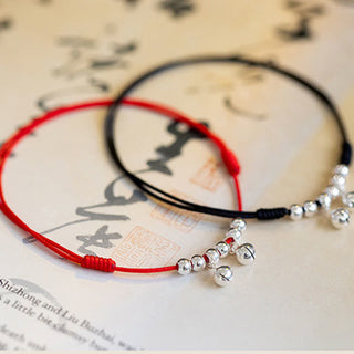 Buddha Gift 925 Sterling Silver Red String Braid Bell Charm Anklet
