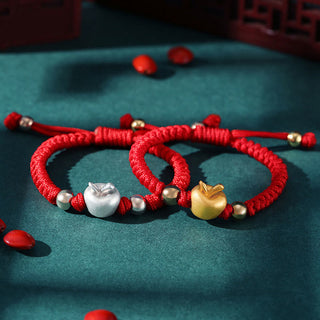 Buddha Gift 999 Sterling Silver Apple Red Multicolored Rope Luck Protection Handcrafted Kids Bracelet