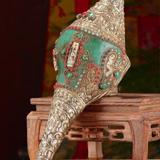 Buddha Gift Tibetan Handmade Engraved Shankha Double Dorje Buddha Conch Shell Wealth Positive Decoration