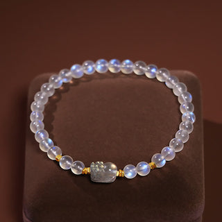 Buddha Gift 925 Sterling Silver Plated Gold Natural Moonstone PiXiu Healing Bracelet