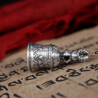 Buddha Gift Tibet 925 Sterling Silver Om Mani Padme Hum Dorje Bell Vajra Engraved Enlightenment Pendant Hanging Decoration
