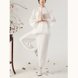 Buddha Gift 2Pcs Long Sleeve Frog-Button Meditation Prayer Zen Practice Tai Chi Uniform Clothing Women's Set