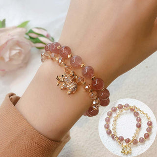 Buddha Gift Rose Quartz Elephant Healing Energy Charm Bracelet