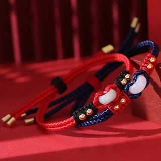 Buddha Gift Round Peace Buckle Jade Abundance Wealth String Bracelet