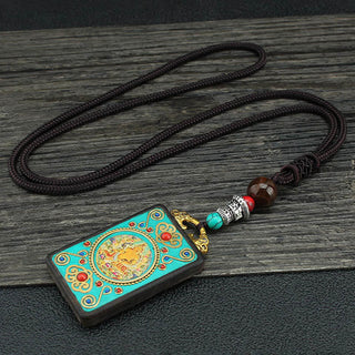 Buddha Gift Tibet God Of Wealth Money Tree Golden Phoenix Thangka Ebony Peace Necklace Pendant