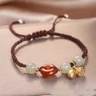 Buddha Gift Red Agate Peace Buckle Jade Lotus Healing Braided Bracelet
