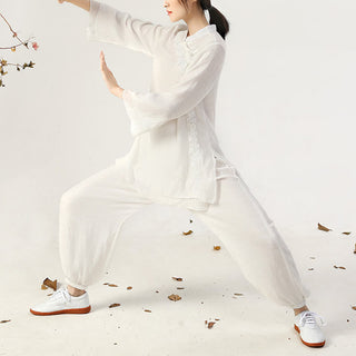 Buddha Gift 2Pcs Long Sleeve Frog-Button Meditation Prayer Zen Practice Tai Chi Uniform Clothing Women's Set