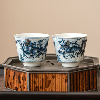 Buddha Gift Small Blue And White Dragon Pattern Ceramic Teacup Kung Fu Tea Cups 45ml