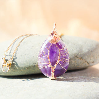 Buddha Gift Natural Quartz Crystal Tree Of Life Healing Energy Necklace Pendant