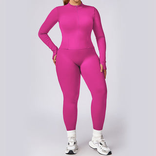 Buddha Gift PLUS SIZE Zip Up Solid Sports Jacket Flared Pants Leggings Gym Yoga Quick Drying Outfits