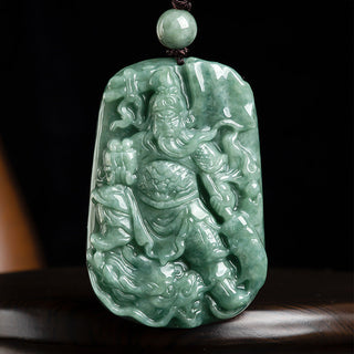 Buddha Gift Natural Jade Guan Gong Amulet Wealth Necklace Pendant