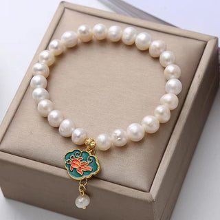 Buddha Gift Natural Pearl Lotus Koi Fish Goldfish Optimism Charm Bracelet