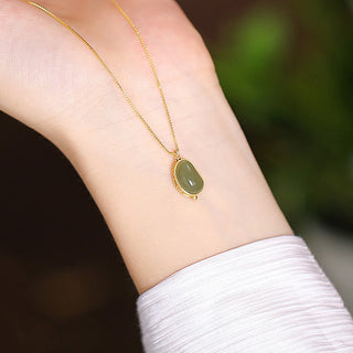 Buddha Gift 925 Sterling Silver Natural Hetian Jade Cyan Jade Luck Laughing Buddha Butterfly Necklace Pendant