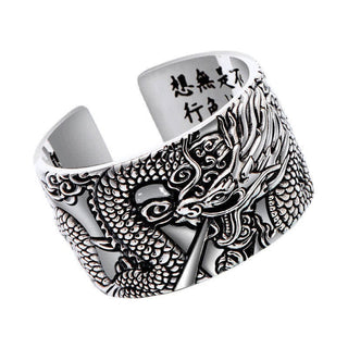Buddha Gift 999 Sterling Silver Dragon Carved Pattern Protection Success Ring
