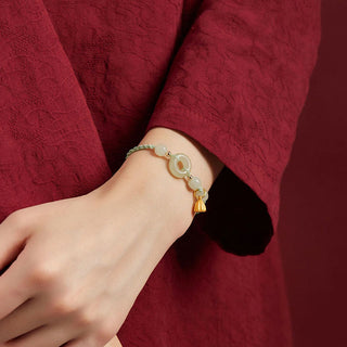 Buddha Gift Round Peace Buckle Jade Lotus Happiness Abundance Wealth String Bracelet